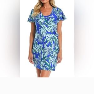 24th & Ocean Blue Tropical Leaf Swim Coverup Dress